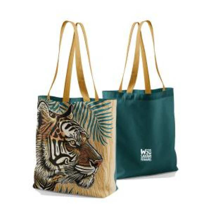 210241  Tigre Linocut Safari de Peaugres Orange Beige Bleu Canard