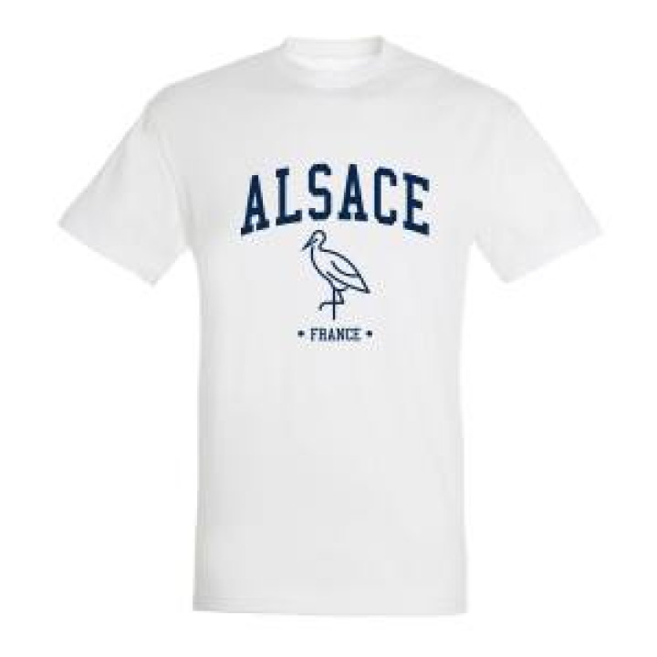 21186  Alsace Cigogne France Rouge sur Tshirt Noir Marine sur Blanc Blanc sur Rouge
