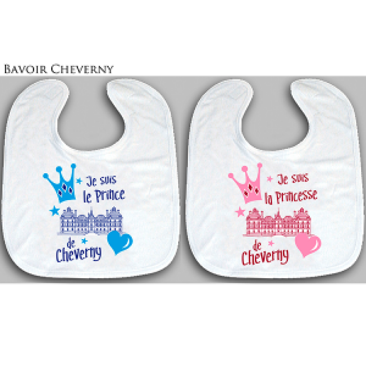 Bavoir Transfert en Bleu je suis le Prince de Cheverny/ transfert en Rose je suis la Princesse de Ch