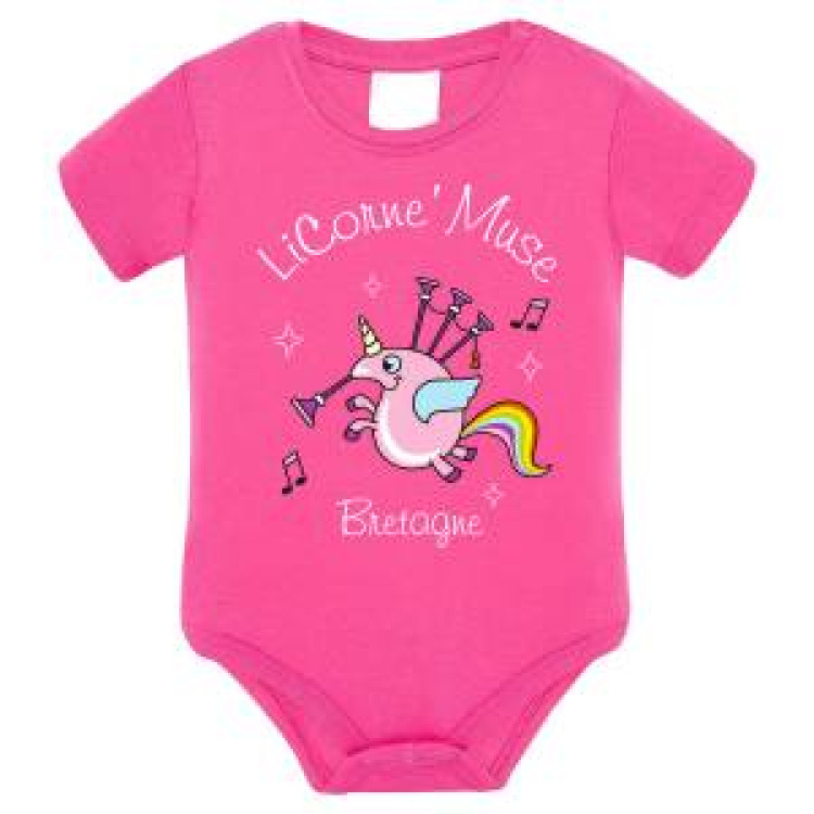 Body b&eacute;b&eacute; Licorne' Muse Bretagne Fuschia 3/6 mois