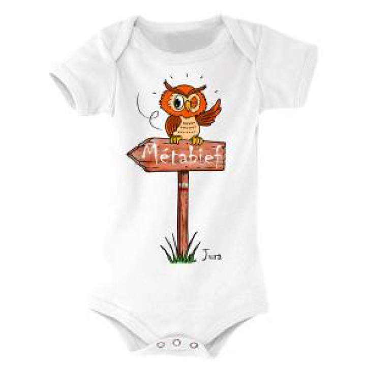 Body bébé Pancarte Hibou Metabief Blanc 36 mois