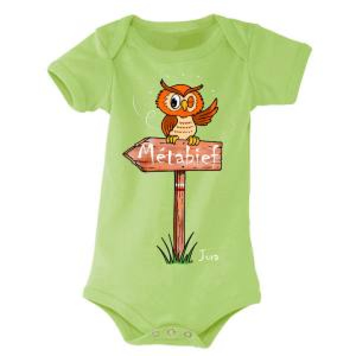 Body bébé Pancarte Hibou Metabief Vert Pomme 36 mois