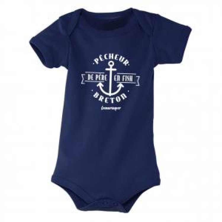 Body b&eacute;b&eacute; P&ecirc;cheur Breton de P&egrave;re en Fish Locmariaquer French Marine 3/6 mois