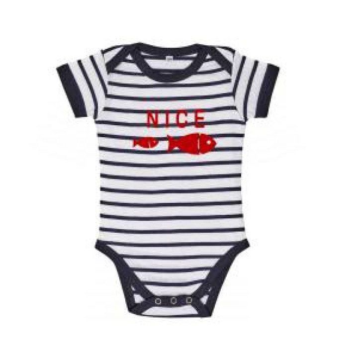 Body bébé rayé Transfert Floc 2 Poissons Nice blancmarine 36 mois