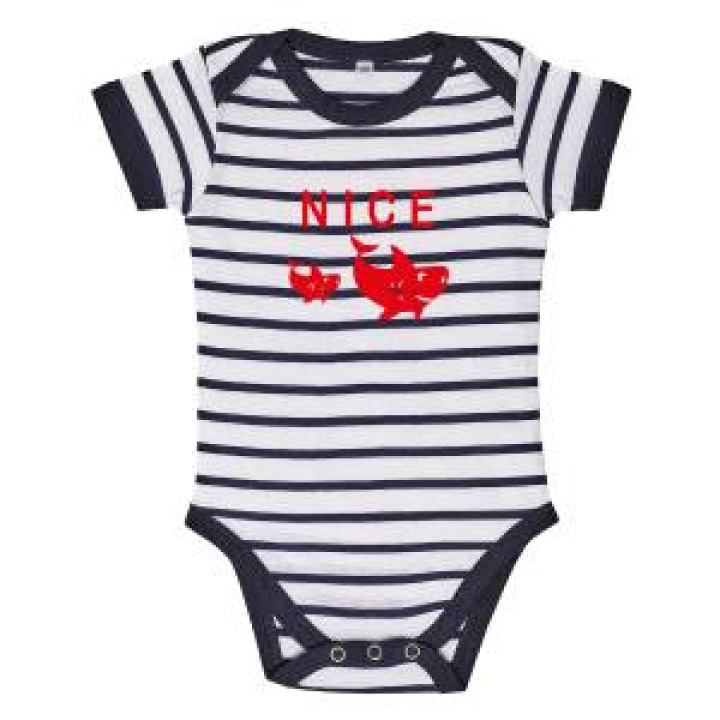 Body bébé rayé Transfert Floc 2 Requins Nice blancmarine 36 mois