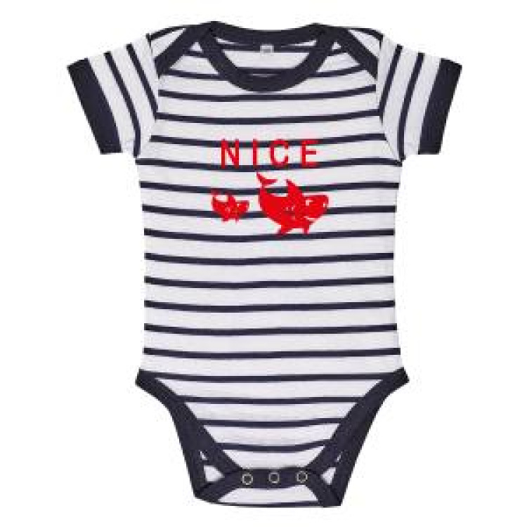 Body bébé rayé Transfert Floc 2 Requins Nice blanc/marine 18/23 mois