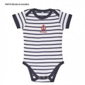 Body b&eacute;b&eacute; ray&eacute; Transfert Patch Bretagne + Ancre blanc/marine 3/6 mois