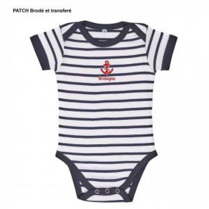 Body bébé rayé Transfert Patch Bretagne  Ancre blancmarine 612 mois