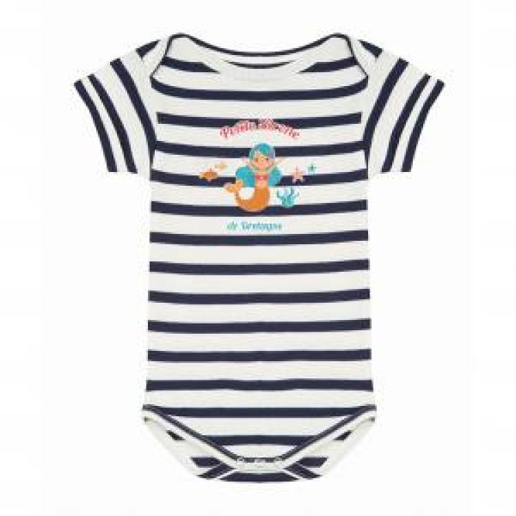 Body b&eacute;b&eacute; ray&eacute; Transfert Petite Sir&egrave;ne de Bretagne blanc/marine 12/18 mois