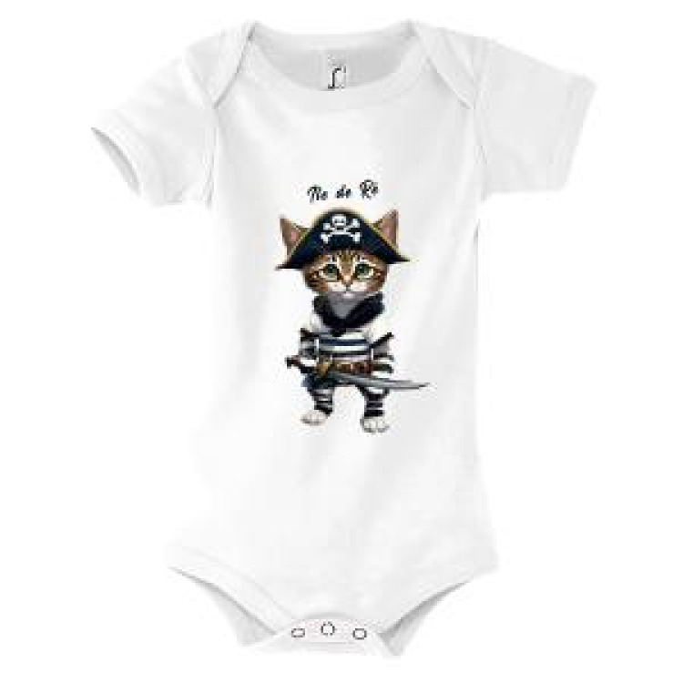 Body bébé Transfert Chat Pirate Île de Ré Blanc 12/18 mois