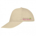 Casquette 5 panneaux E1289 Ref/ 33121 Broderie Face Loup + Ch&acirc;teau + transfert c&ocirc;t&eacute; gauche Domaine de Pescheray Beige / Blanc Taille unique