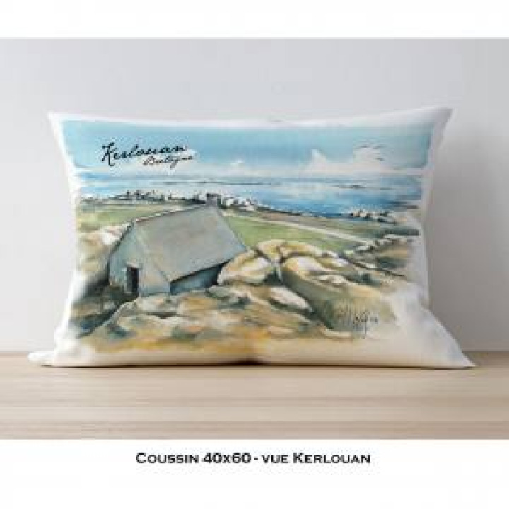 Coussin allover Aquarelle Maison Fond de Mer Kerlouan Palitine uni 60 x 40