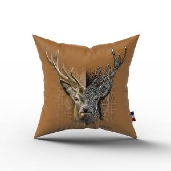 Coussin allover Cerf Native Tribes Fond Orange Rouille Cerza uni 40 x 40
