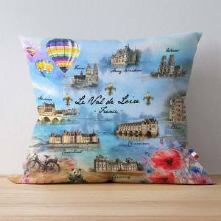 Coussin allover Châteaux Val de Loire France uni 40 x 40