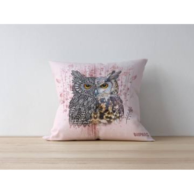 Coussin all-over Chouette Été Native Tribes (Rose Clair) Bioparc uni 40 x 40