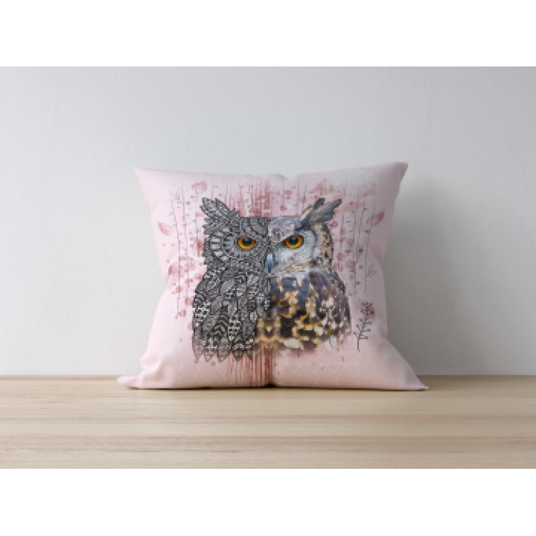 Coussin all-over Chouette &Eacute;t&eacute; Native Tribes (Rose Clair) uni 40 x 40