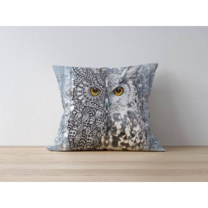 Coussin allover Chouette Hiver Native Tribes Mid Heather Blue uni 40 x 40