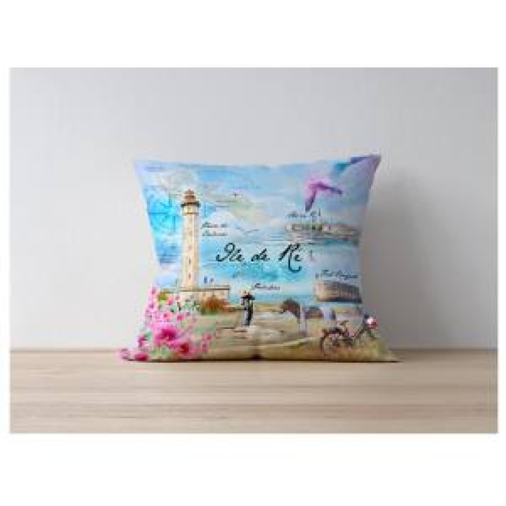Coussin allover Décor Île de Ré uni 40 x 40