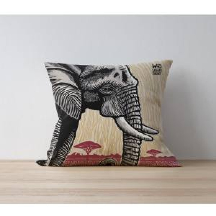 Coussin allover Éléphant Linocut Zoo de Thoiry uni 40 x 40