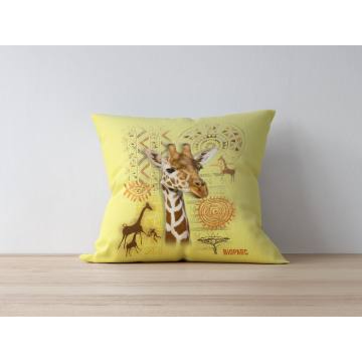 Coussin allover Girafe IntemporelJaune Orange Bioparc uni 40 x 40