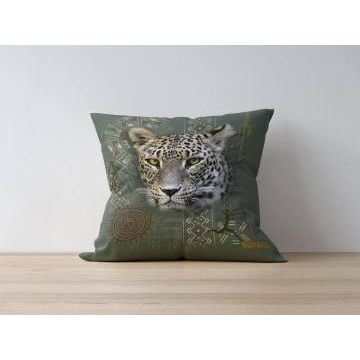 Coussin allover Léopard Intemporel Kaki Marron Bioparc uni 40 x 40
