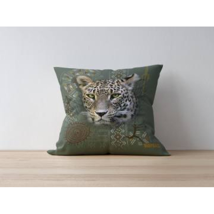 Coussin all-over Léopard Intemporel (Kaki Marron) Bioparc uni 40 x 40