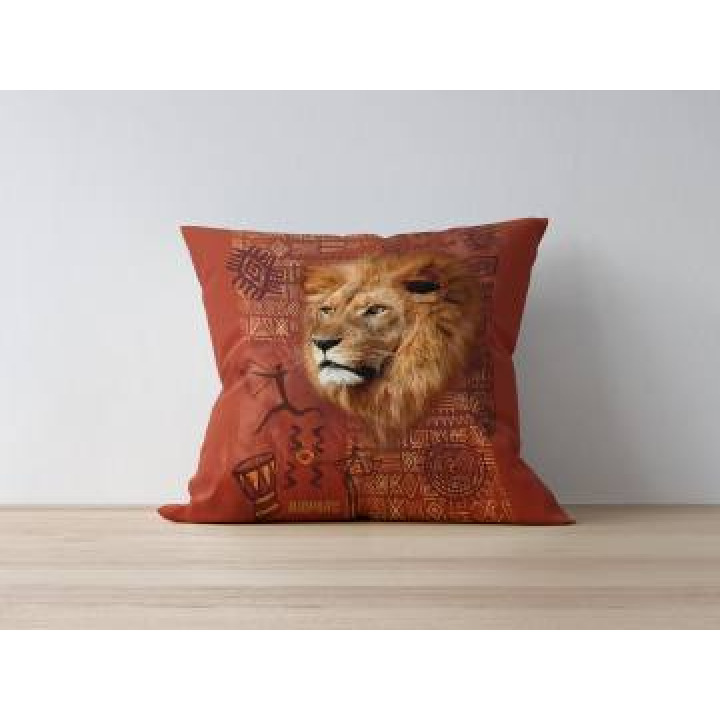 Coussin allover Lion IntemporelOrange Feu Bioparc uni 40 x 40