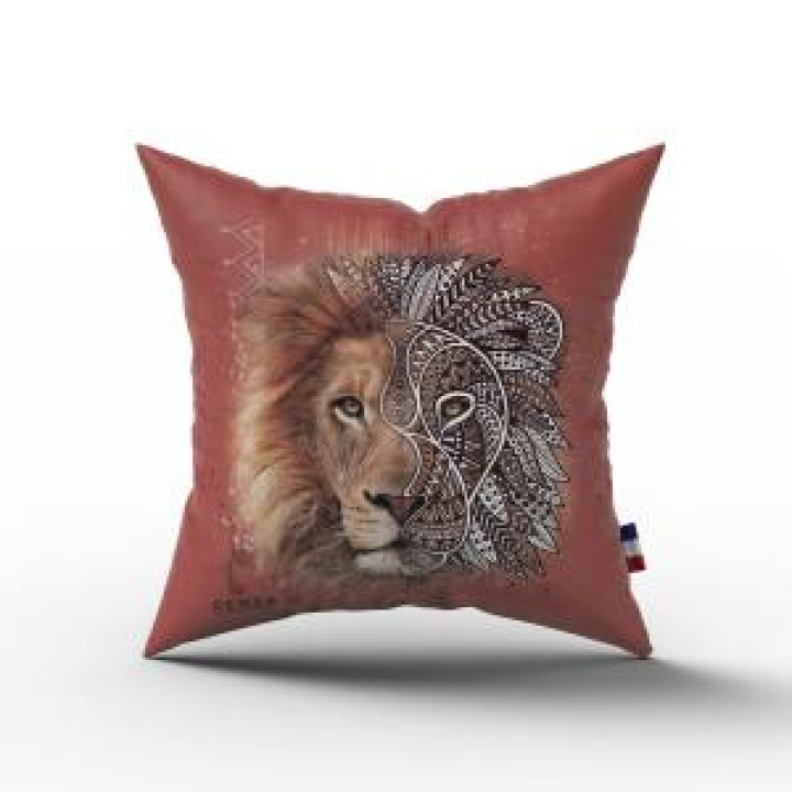Coussin allover Lion Native Tribes Orange Feu Cerza uni 40 x 40