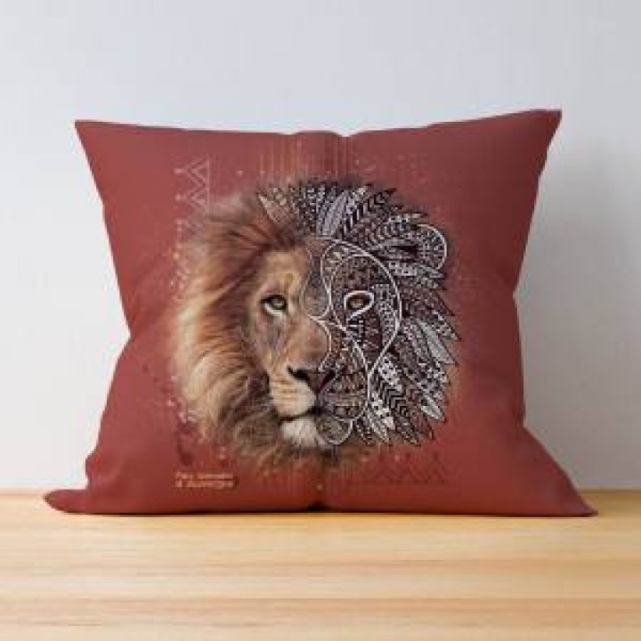 Coussin allover Lion Native Tribes Orange Feu Parc Animalier dAuvergne uni 40 x 40