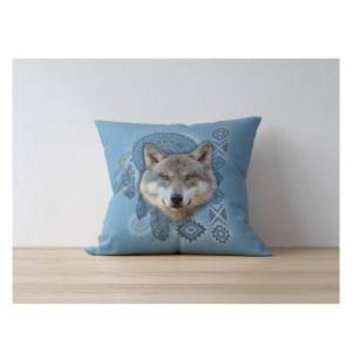 Coussin allover Loup Intemporel Bleu Beige uni 40 x 40