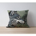 Coussin all-over Loup Linocut Zoo de Thoiry (Kaki Bleu Clair) uni 40 x 40