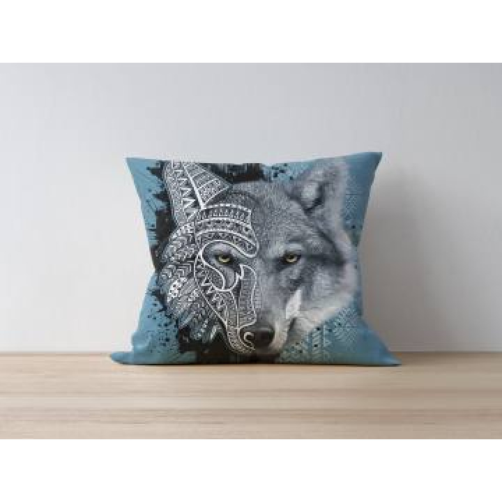 Coussin allover Loup Native Tribe Citadel Bleu uni 40 x 40