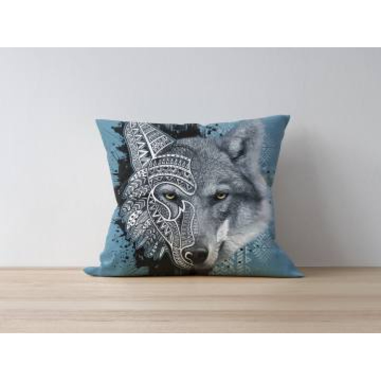 Coussin all-over Loup Native Tribe (Citadel Bleu) uni 40 x 40