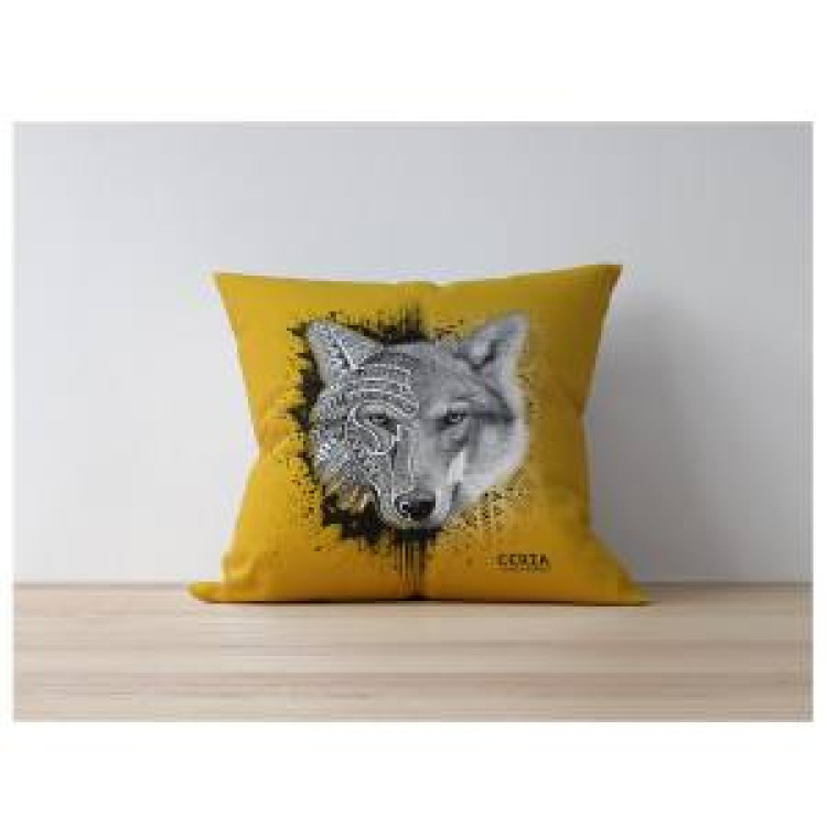 Coussin all-over Loup Native Tribes Ochre Cerza uni 40 x 40