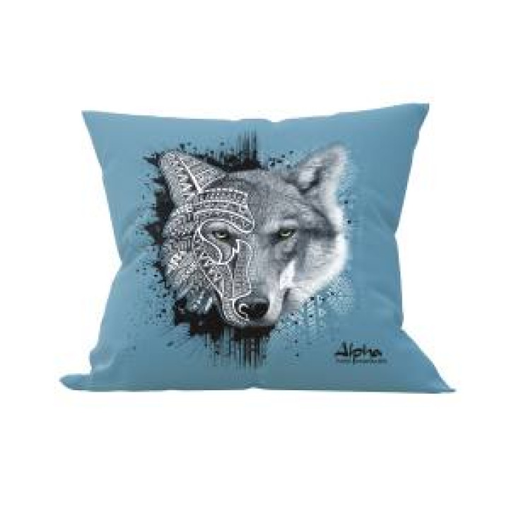 Coussin allover Loup Natives Tribes Alpha Parc Animalier uni 40 x 40