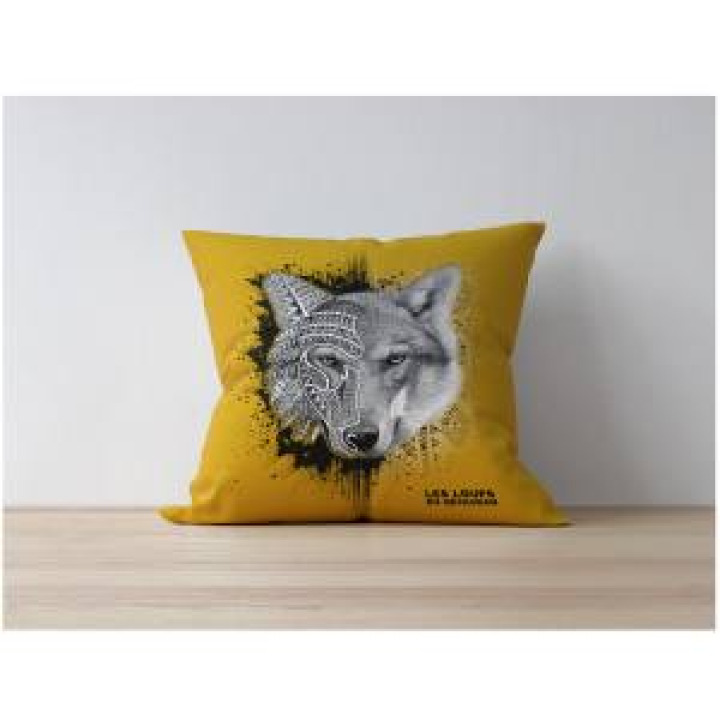 Coussin allover Loup Natives Tribes les Loups du Gévaudan Ochre uni 40 x 40