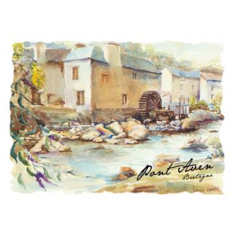Coussin all-over Maison Aquarelle Pont Aven Bretagne (Palitine) uni 60 x 40