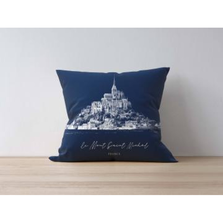 Coussin all-over Mont Saint Michel (Fond Marine) uni 40 x 40