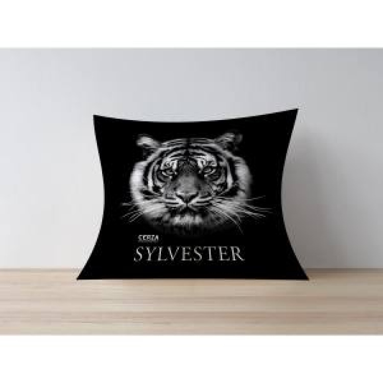 Coussin all-over (Palatine) Sylvester Tigre (Mod&egrave;le Exclusif) Gamme Black Cerza uni 40 x 40