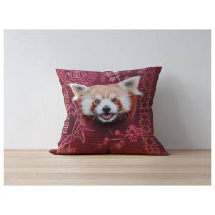 Coussin allover Panda Roux Intemporel Rouge Orange Bioparc uni 40 x 40