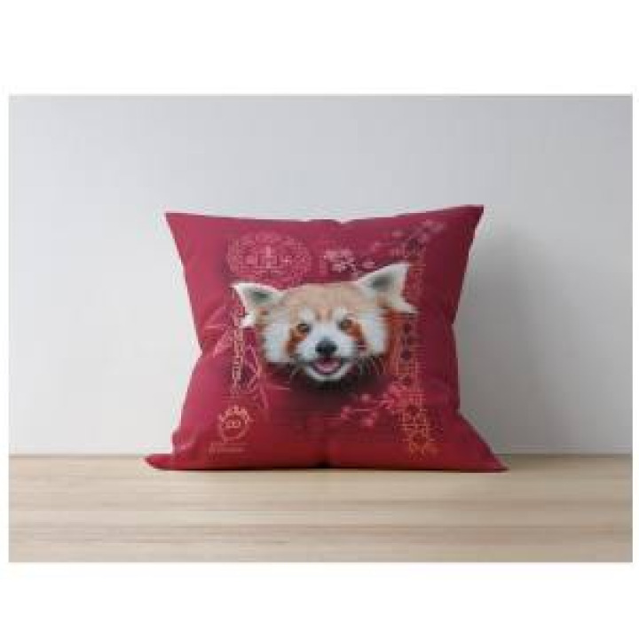 Coussin allover Panda Roux Intemporel Rouge Orange Parc Animalier des Pyrénées uni 40 x 40