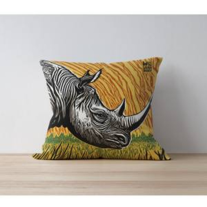 Coussin allover Rhino Linocut Zoo de Thoiry uni 40 x 40