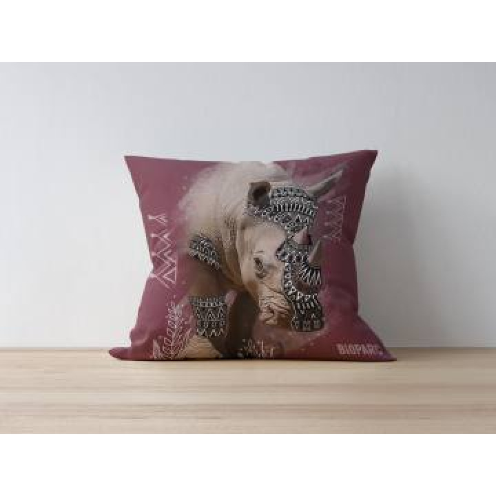 Coussin allover Rhino Native Tribes Bordeaux Bioparc uni 40 x 40