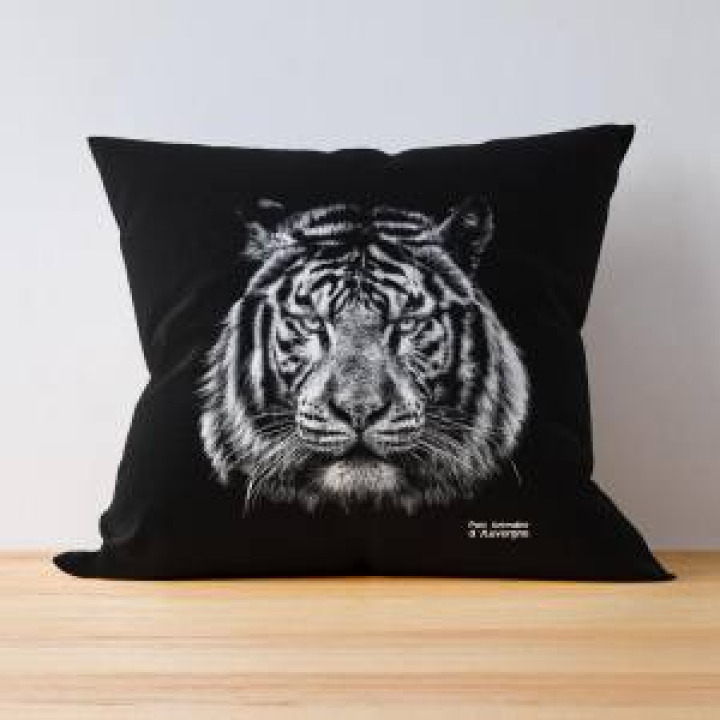 Coussin allover Sublimation Tigre Gamme Black Parc Animalier dAuvergne Palitine uni 40 x 40