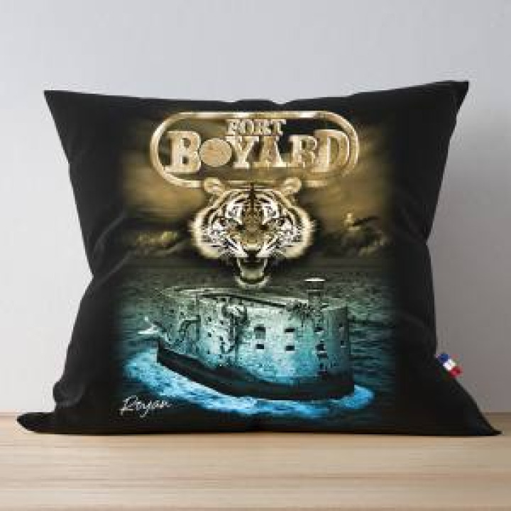 Coussin allover Tête de Tigre Fort Boyard  Fort et Serpent Scorpion Royan uni 40 x 40