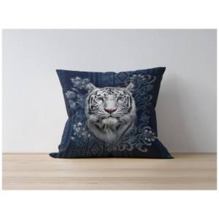 Coussin all-over Tigre Blanc Intemporel (Marine Blanc) uni 40 x 40