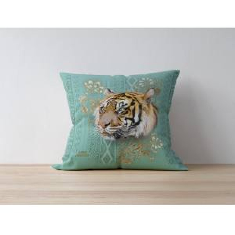 Coussin all-over Tigre Brun Intemporel Espace Zoologique de la Plaine uni 40 x 40