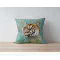 Coussin all-over Tigre Intemporel (Turquoise Cuivre) Bioparc uni 40 x 40