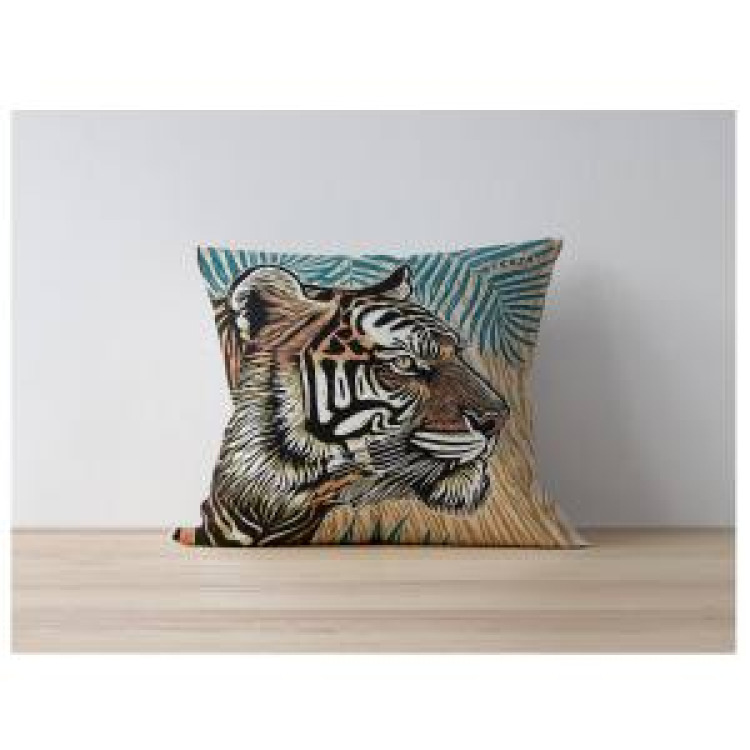 Coussin all-over Tigre Linocut Cerza (Orange / Beige) uni 40 x 40