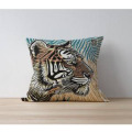 Coussin all-over Tigre Linocut Zoo de Thoiry (Orange Beige) uni 40 x 40
